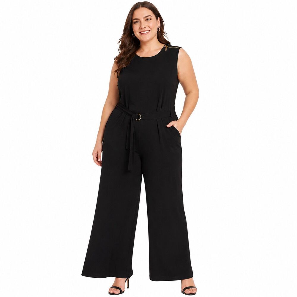 MICHAEL Michael Kors Jumpsuit Womens Large Black Sleeveless Wide Leg Pockets